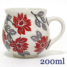 ポーランド陶器・食器 マグカップS 0.2L 赤い花とグレーの葉 マニュファクトゥラ社　K67-KS01 ポーリッシュポタリー　ポーランド食器