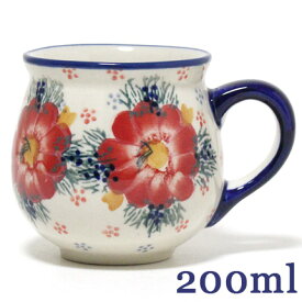 ポーランド陶器・食器 マグカップS 0.2L 大きな赤い花 立体感のあるグラデーション マニュファクトゥラ社 K67-IS01　ポーリッシュポタリー ポーランド食器 あす楽