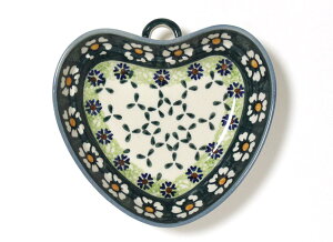 ポーランド陶器・食器 ハート皿 S ウィザグリーン ドット&レース WIZA社 HEARTDISHL836 46aDot 46a フルーツ ボウル ポーリッシュポタリー あす楽