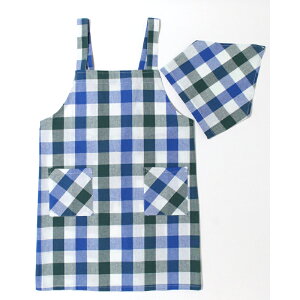 子供 エプロン 三角巾付き ブロックチェック H型 マジックテープ 〜140くらいまで対応 K157-3 こども用 かわいい キッズ 調理実習 メール便可 送料無料