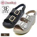 【20%OFF】【神戸 ビューフォート 公式】 3E ボリュームソールダブルバックルサンダル 22-24.5cm S-L レディース 靴 ヒール 厚底 歩きやすい 脱げぬくい 軽量 疲れない 黒 ブラック シルバー おでかけ 旅行 普段使い 母の日 春 夏 30代 40代 おしゃれ