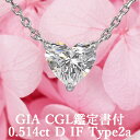 【超ハイグレード ハートシェイプペンダント】天然ダイヤモンド 0.514ct Dカラー IF Type2a GIA・CGL鑑定書付 プラチナ950 / インターナリーフローレス 一粒 PT950 0.5ct 0.5カラット