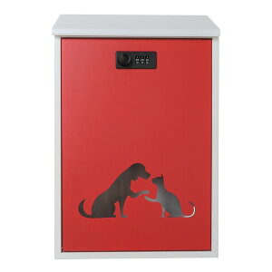 決算セール!【あす楽】【郵便 ポスト】壁掛け 鍵付き おしゃれ 人気 郵便受け メールボックスダイヤル錠付「犬と猫の希望」レッド 赤色ポストpm485