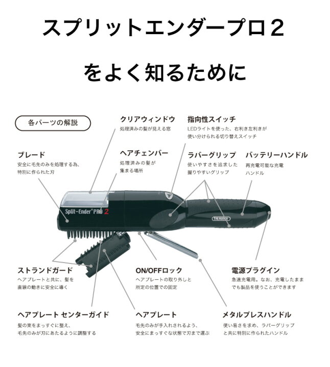 楽天市場 最大3900円offクーポン 正規品 Split Ender Pro2 スプリットエンダー プロ2 ブラック 枝毛カット コードレス 枝毛トリマー機 誕生日 プレゼント ギフト 引越し祝い 母の日 Beautiful Toy Box