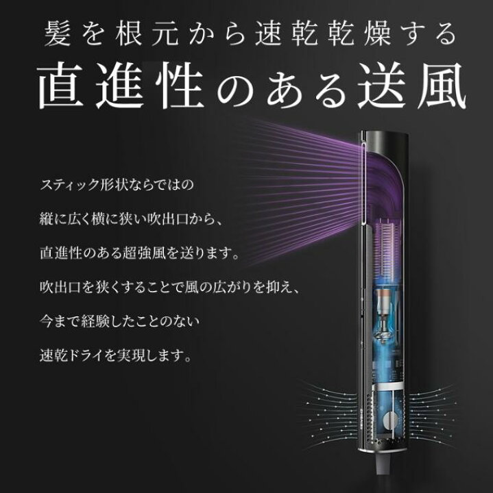 楽天市場】QUADS BISARA STICK 超強風スティック型ドライヤー ブラック  