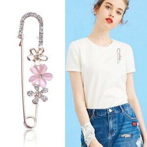 【ネコポス便対応】ピンク花 フラワー ブローチ ラインストーン ブローチ 安全ピン ストールピン ブローチピン かわいい ステキな ブローチ ペンダント トップ ジュエリー ギフト プレゼン