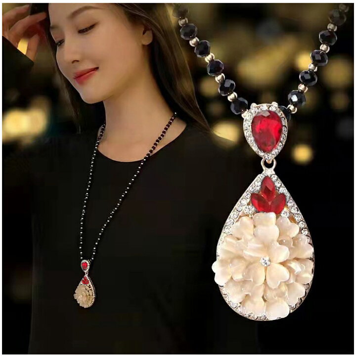 フラワー ガーネット クリスタル ネックレス フラワー ルビー 