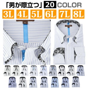 ワイシャツ メンズ 大きいサイズ 長袖 3L 4L 5L 6L 7L 8L ストライプ シャツ ボタンダウン 襟高 ドゥ