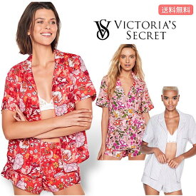 《ヴィクトリアシークレット パジャマ 半袖》VICTORIA`S SECRET　ボタンタイプ　花柄　ストライプ　フラワー　ルームウエア　ルームウェア　かわいい　ボーダー　インポート　ブランド　ラウンジウェア　レディース　クリスマス　ギフト　プレゼント　海外