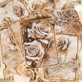 即日出荷 ヴィンテージ風ペーパー ダメージ加工 レース模様 コラージュ素材 ローズ 薔薇 花柄 動物 兎 蝶 鳥かご 鳥籠 デザインペーパー レースフレーム ブラウン 素材紙 背景紙 便箋 メモパッド アンティーク レトロ レースペーパー 大人 おしゃれ 30枚 手帳 日記 DIY