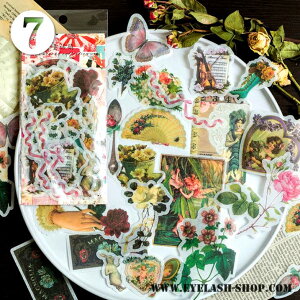 即日出荷 マステシール 箔押し 60枚 大きめ コラージュ 素材 シール フレークシール 花柄 ゴールド モノトーン モノクロ 金色 白黒 フラワー コラージュ素材 薔薇 シール ジャンクジャーナル