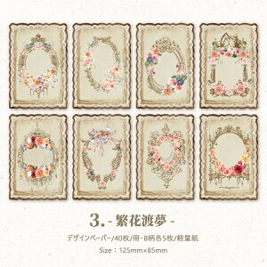 即納 海外 デザインペーパー レース 花柄 額縁 便箋 背景紙 素材紙 メモパッド 大判 コラージュ素材 40枚 レース フレーム ヴィンテージ 素材ペーパー レトロ アンティーク 紙もの 紙活 くす