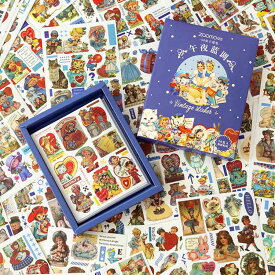 即日出荷 大容量 50シート 600ピース レトロ 海外シール 箱入り 和紙 手帳シール フレークシール ステッカー 手帳デコ コラージュ 素材 アンティーク 海外ステッカー デコレーション マステシール 猫 犬 天使 熊 動物 女の子 植物 食べ物 人物 手帳 アレンジ