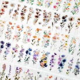 即日出荷 型抜き 幅広75mm ダイカットテープ クリアテープ 花柄 葉っぱ 水彩 手描き風 花柄シール フレークシール 耐水シール コラージュ素材 かわいい 耐水 マスキングテープ コラージュシール 海外 紙物 デコレーション スクラップブッキング ハンドメイド 手帳シール DIY