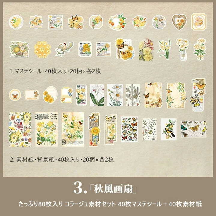 楽天市場】即日出荷 80枚 異素材 コラージュ素材セット 2種類素材 