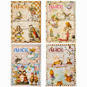 即日出荷 立体感 硬質シール 背景紙 不思議の国のアリス キャラクターステッカー デザインペーパー 異素材 童話 人物 女の子 アリス 物語 25枚 コラージュ素材 海外 紙モノ 紙物 かわいい 動
