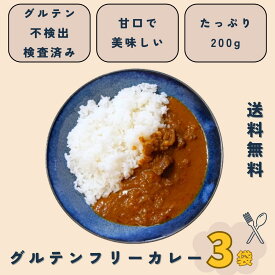 【3袋】【送料無料】【グルテンフリー検査済】レトルト グルテンフリー カレー 200g グルテンフリー レトルトカレー レトルト食品 小麦粉不使用 小麦アレルギー の方も美味しく食べられる カレールウ