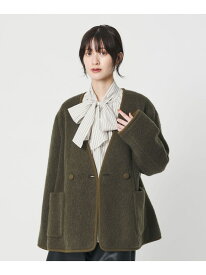 【SALE／50%OFF】シャギー ノーカラージャケットコート BEAUTY&YOUTH UNITED ARROWS ビューティー＆ユース　ユナイテッドアローズ ジャケット・アウター ノーカラージャケット グリーン ブラック【RBA_E】【送料無料】[Rakuten Fashion]