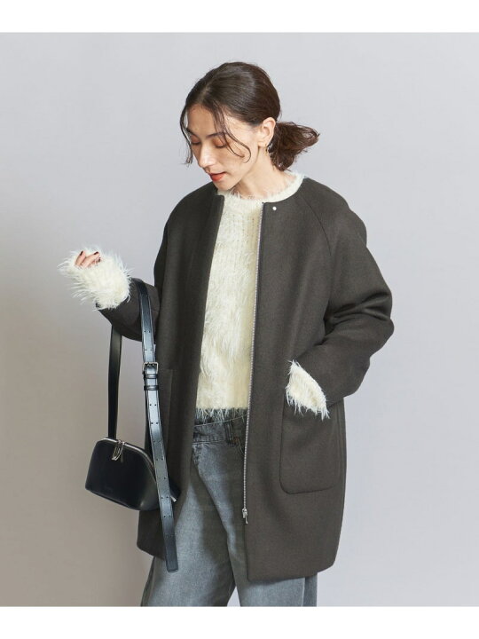 楽天市場】【SALE／30%OFF】ウールブレンド ノーカラーミドルコート 