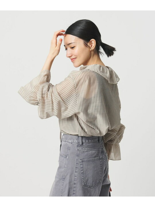 楽天市場】【SALE／40%OFF】ストライプ ラッフル スキッパーブラウス 