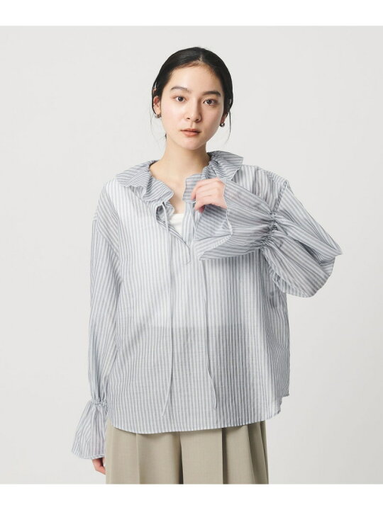 楽天市場】【SALE／40%OFF】ストライプ ラッフル スキッパーブラウス 