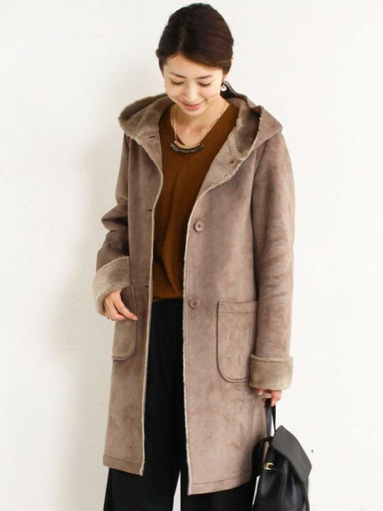 楽天市場】【SALE／40%OFF】BY〓 フェイクムートンフードロングコート 