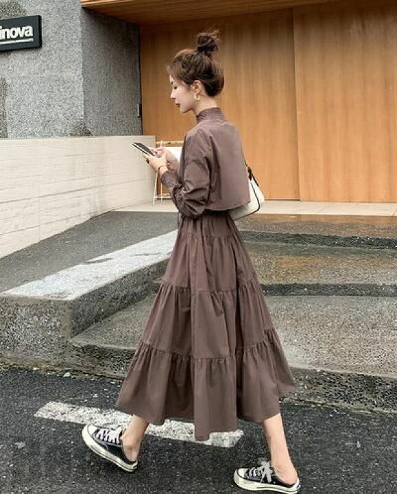 楽天市場】ティアード ワンピース ロング カジュアル きれいめ 袖あり 