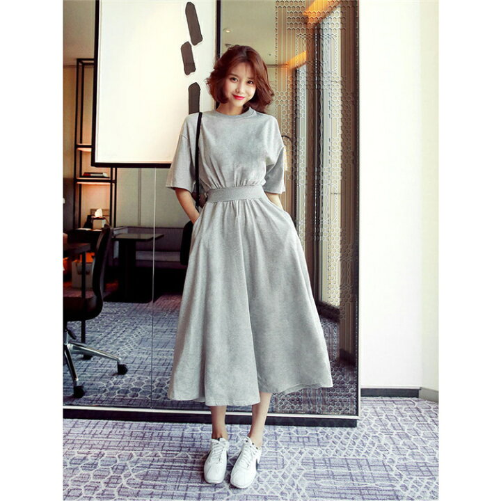 楽天市場 ワンピース レディース 半袖 黒ワンピ ブラック ロング丈ワンピース 可愛い 黒 グレー きれいめ 夏ワンピース マキシ丈 代30代40代50代 夏 五分丈袖 フレア Aライン 通勤 着痩せ おしゃれ 上品 Beautyannshop