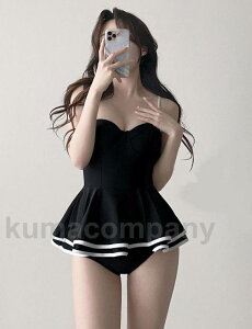 水着 レディース ワンピース 体型カバー ワンピース水着 大きいサイズ 韓国 フレア フリル 海 ビーチ 大人可愛い セクシー おしゃれ ママ 水着 20代 30代 40代 黒 ブラック