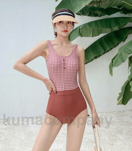 水着 レディース ワンピース 体型カバー ワンピース水着 ギンガムチェック 大きいサイズ 露出控えめ レトロ 大人可愛い スカート 韓国 ママ水着 20代 30代 ビーチ リゾート 海