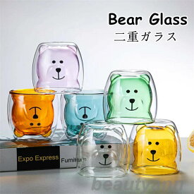 「スーパーSALE10%OFF」 ガラス カップ 二重構造 クマ bear 耐熱ガラス ダブルウォール グラス アニマルカップ かわいい