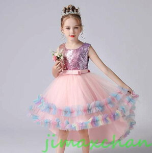 新生活 サマー /110-160cm 子供服 女の子ワンピース ドレス カラードレス フラワーガール 丸首 花編 演出 お嫁さん/ピアノ 発表会?結婚式?七五三