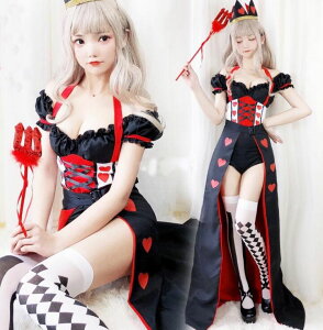 新生活 ハロウィン衣装 ロリータ 女王様 クイーン Queen コスプレ衣装 女性 大人用 セクシー コスチューム 半袖 ロング丈 ワンピース ベルト ハート 髪飾り 王冠 プリンセス 黒?赤レオタード