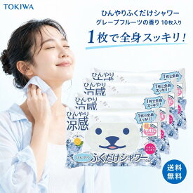 ひんやりふくだけシャワー 4個セット 10枚入り ボディシート 大判 厚手 グレープフルーツ ミントの香り 汗拭きシート さらさらパウダーイン ボディケア 暑さ対策 夏 おでかけ スポーツ アウトドア 日本製 身体用
