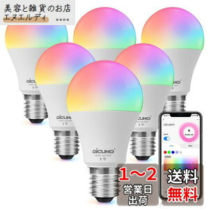 y AlexaFzDiCUNO X}[gd E26 LEDd 60W 9W 800lm F Alexa Google Ή dFEF }`J[ 1600F RGBCW Lz Wi-Fi Bluetoothڑ nusv PSEF؍ς 6