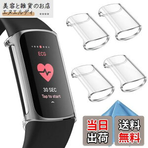 Fintie for Fitbit Charge 6 / 5 P[X NA \tg TPU bL XN[Jo[ Sʕیop[ VF EȒP ϏՌ tBbgrbg یJo[ (4Zbg)(NA)