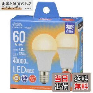 �y���������z�I�[��(OHM) �d�@ LED�d�����` E17 60�`����/60W���� �d���F �����Ή� �f�M�ގ{�H���Ή� �~�j�N���v�g���` 2�� LDA6L-G-E17 AG62P 06-5548