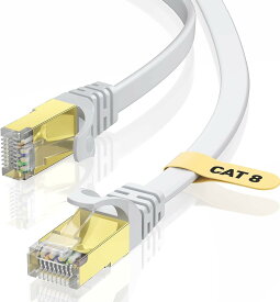 BUSOHE LANケーブル 8M フラットケーブル 40Gbps 2000MHz RJ45 コネクタ付き ギガビット 高速 イーサネットケーブル 金メッキ 爪折れ防止 カテゴリー8 家庭用 業務用 アクセスポイント等に適用います ランケーブル(ホワイト)