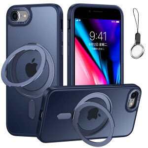 iPhoneSE3/SE2/SE/8/7 用 ケース Magsafe対応【360°回転可能な Magsafeリングスタンド ホルダー 一体型・ストラップ1種付き】アイフォンSE 第3/2世代 iPhone 8カバースタンド機能 縦横両対応 HILEGENERケース