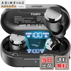 【送料無料】TOZO T12 ワイヤレスイヤホン 2025 極上の音体験 迫力かつ繊細な音 LEDディスプレイ電池残量表示 防水性能 ENCノイズキャンセリング カスタムEQ 専用アプリ対応 タッチ制御 最大約55