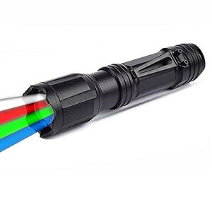 【送料無料】LED 懐中電灯 超高輝度 赤、緑、白、青 4色ライト 強力 ズーム可能 超明るい 戦術懐中電灯 1000ルーメン アウトドア/キャンプハンティング 動物観察 狩猟 夜釣り 天文学 天体観測