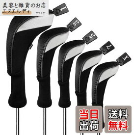 【送料無料】Andux ゴルフ ウッドドライバー ヘッドカバーロングネック 5個セット 460cc対応 MT/MG34 (ブラック)