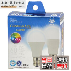 �y���������z�I�[���d�@ LED�d�����` E17 60�`����/60W���� �����F Ra93�����F �����Ή� �f�M�ގ{�H���Ή� �~�j�N���v�g���` 5�N 2�� LDA6D-G-E17 RA 2P 06-5568 OHM