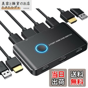 �y���������z4K KVM�X�C�b�` HDMI KVM �ؑ֊� 2�� �R���s���[�^�[�p USB HDMI�X�C�b�` �L�[�{�[�h/�}�E�X/�v�����^�[��1���HD���j�^�[�����L 4K@60Hz���T�|�[�g ���{��������t�� �F�F�u���b�N�B�A