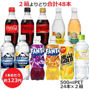 よりどり選べる2箱セット 500mlPET×24本 合計48本 炭酸飲料 コーラ ゼロ カフェイン トニックウォーター ジンジャーエール アイシー・スパーク レモン ファンタ グレープ オレンジ スパークリ