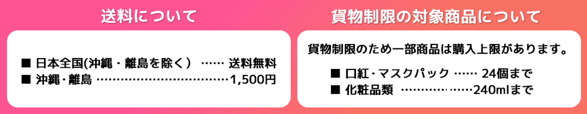 送料、貨物制限について