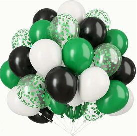49個の緑、黒、白のコンフェティラテックスボール - ビデオゲーム、フットボール、ゴルフテーマの誕生日パーティー&ショーに最適 - 家庭&部屋の装飾、パーティーボール | 混合色ボール | 耐久性のあるラテックスボール、ボールの装飾【ゆうメール等で送料無料1】