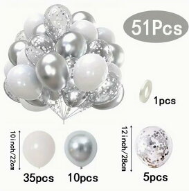 51個入りシルバーコンフェッティバルーンセット - 誕生日、結婚式、バレンタインなどに最適 - 万能パーティーデコレーション　※クリックポスト等で【送料無料】