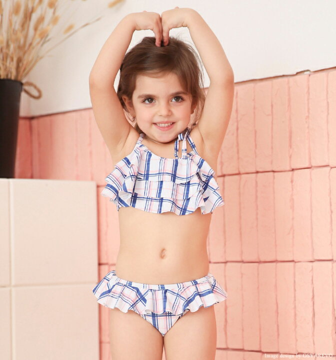 楽天市場 キッズ 女の子 子供 女の子水着 ビキニ セットアップ フリルビキニ かわいい おしゃれ チェック柄 キッズスイムウェア キッズビキニ ブルー ピンク 90 100 110 1 130 Beauty Show