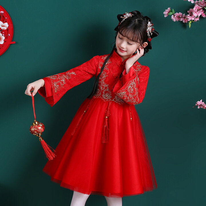 楽天市場】レッド red チャイナ風 女の子のチャイナドレス秋と冬 2022 